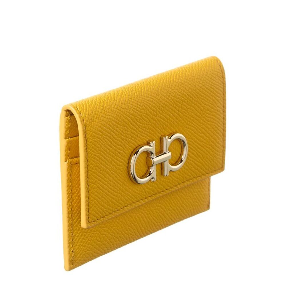 Ferragamo Gancini Leather Card Holder, Yellow - Picture 3 of 3